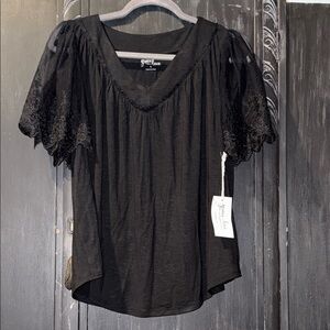 Grace & Lace Black Blouse with Lace Sleeves